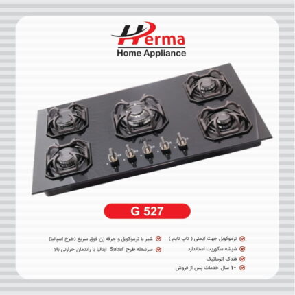گاز پنج شعله استیل پلوپز وسط چدن طرح گل G527